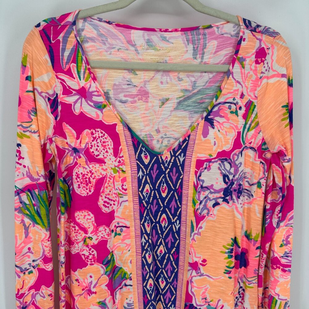 Lilly Pulitzer  Paradis Swing Dress‎ S Magenta Tipping Point Long Sleeve Floral - Picture 6 of 12